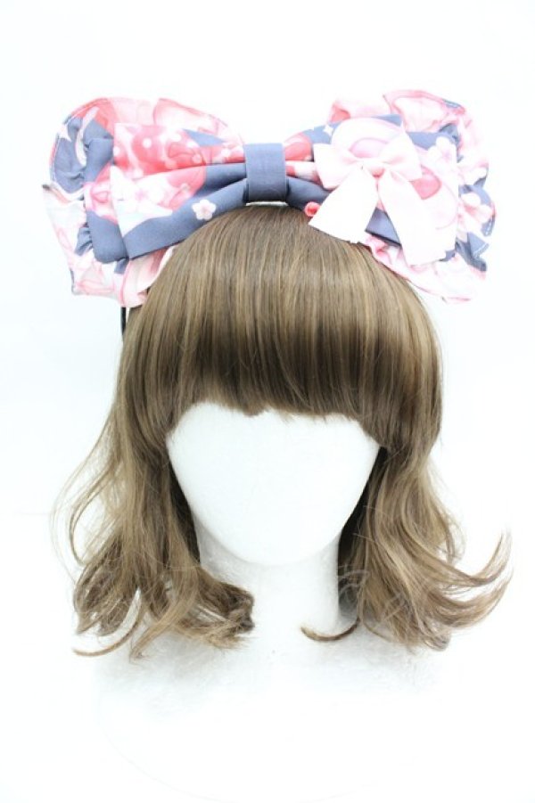 画像1: LOLITAその他(お買取対象外) / プリントリボンカチューシャ  グレーＸピンク I-26-04-08-085-LO-AC-SA-ZI (1)