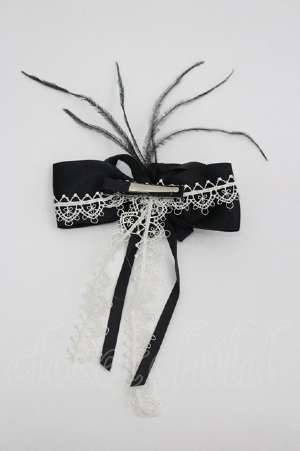 画像2: LOLITAその他(お買取対象外) / 薔薇リボンモチーフデザインリボンクリップ  黒Ｘ白 I-26-04-08-098-LO-AC-SA-ZI (2)