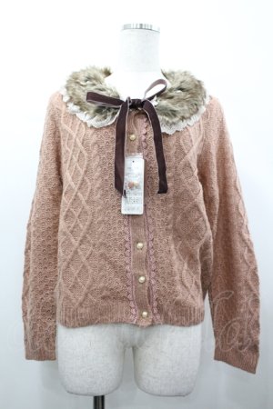 画像: axes femme / ファーティペット付ニットカーディガン M アワピンク I-26-04-10-039-AX-TO-SA-ZI