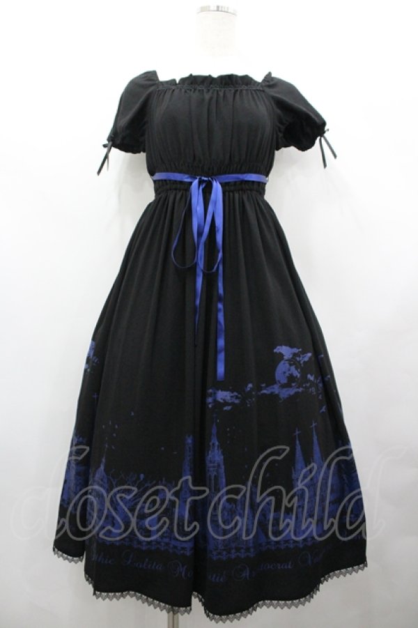 画像1: Moi-meme-Moitie / サイレントムーンワンピース（ミディアム丈） F 黒×青 I-26-04-10-043-MO-OP-TE-ZI (1)