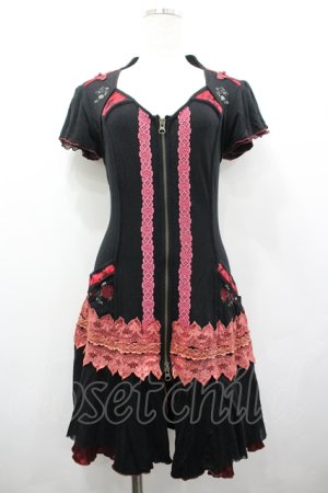 画像: Ozz oneste / レースチャイナZIPワンピース  黒×赤 I-26-04-10-044-OO-OP-TE-ZI