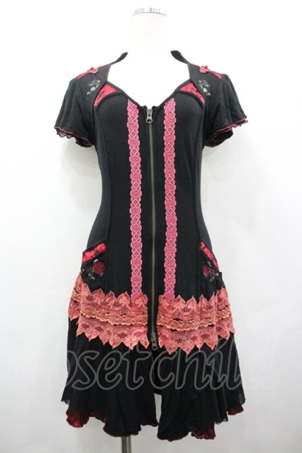 画像1: Ozz oneste / レースチャイナZIPワンピース  黒×赤 I-26-04-10-044-OO-OP-TE-ZI (1)