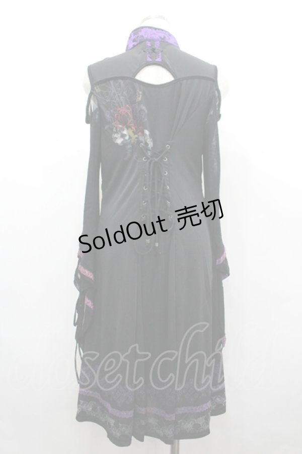 画像2: Ozz oneste / レイヤードチャイナ着物袖ZIPワンピース  黒×紫 I-26-04-10-045-OO-OP-TE-ZI (2)