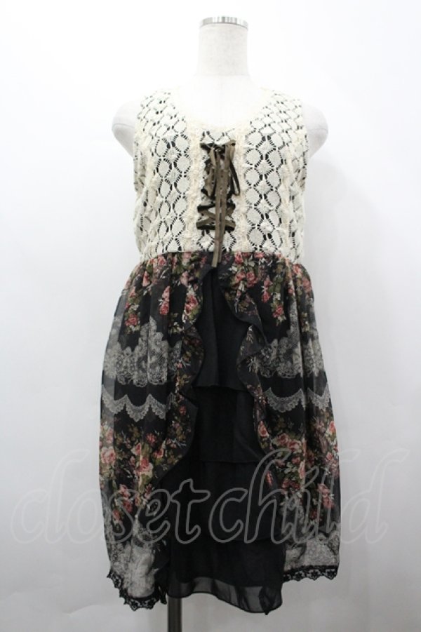 画像1: axes femme / レースX花柄スリットチュニ M クロ I-26-04-10-054-AX-OP-SA-ZI (1)