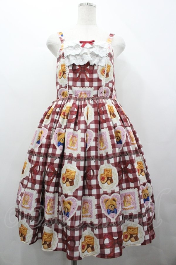 画像1: axes femme kawaii / ベアズベーカリー柄ジャンスカ M ボルドー I-26-04-10-071-AX-OP-SA-ZI (1)