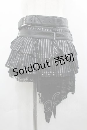画像: SEX POT ReVeNGe / ダメージフラップストライプフリルミニスカート  黒×シルバー I-26-04-10-075-SP-SK-TE-ZI