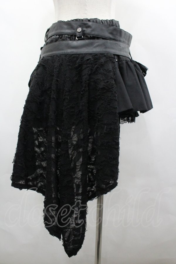 画像2: SEX POT ReVeNGe / ダメージフラップストライプフリルミニスカート  黒×シルバー I-26-04-10-075-SP-SK-TE-ZI (2)