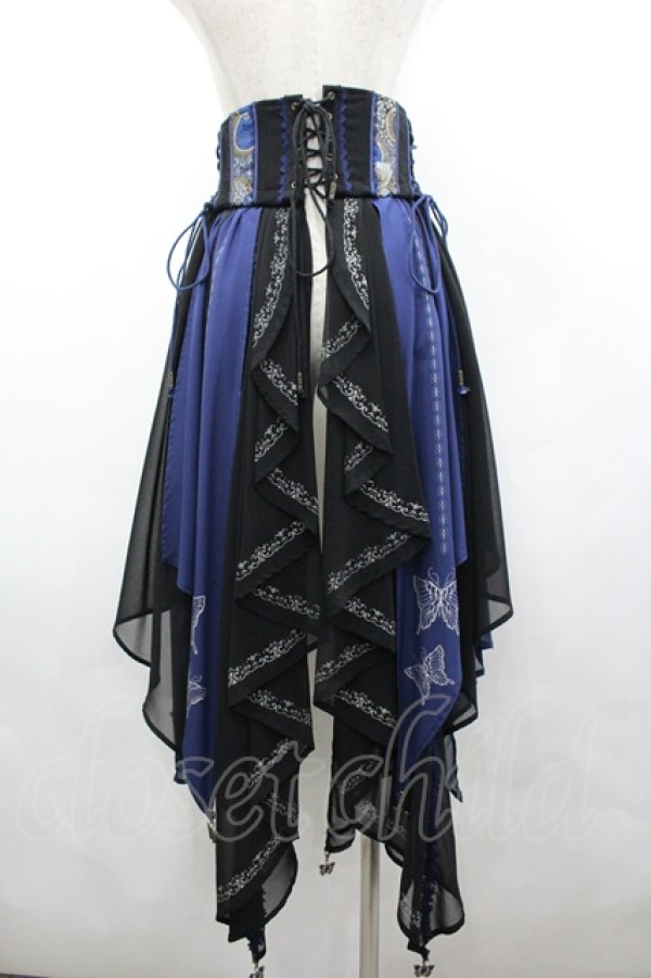 画像2: Ozz oneste / 蝶×花プリントコルセット  黒×青 I-26-04-10-080-OO-SK-TE-ZI (2)