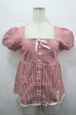 画像1: PINK HOUSE / キューピー刺繍ストライプ半袖ブラウス  赤Ｘ白 I-26-04-10-009-LO-BL-SA-ZI (1)