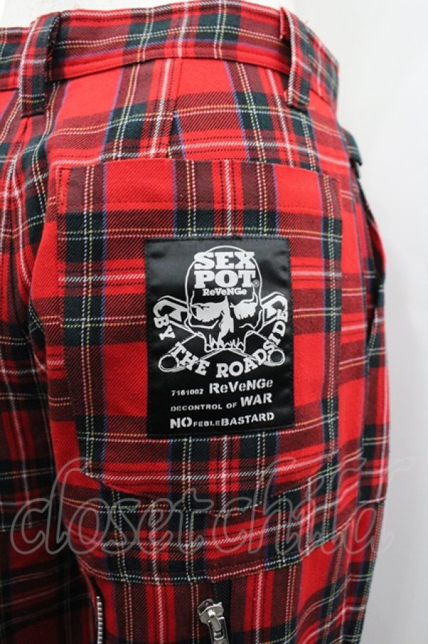 画像3: SEX POT ReVeNGe / チェックボンテージパンツ S レッド I-26-04-10-090-SP-PA-SA-ZI (3)