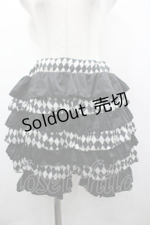 画像: TOXIC STAR / ダイヤ柄&フリルボーダーキュロットパンツ  ブラック I-26-04-10-095-PU-PA-SA-ZI