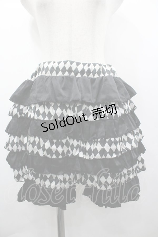 画像1: TOXIC STAR / ダイヤ柄&フリルボーダーキュロットパンツ  ブラック I-26-04-10-095-PU-PA-SA-ZI (1)