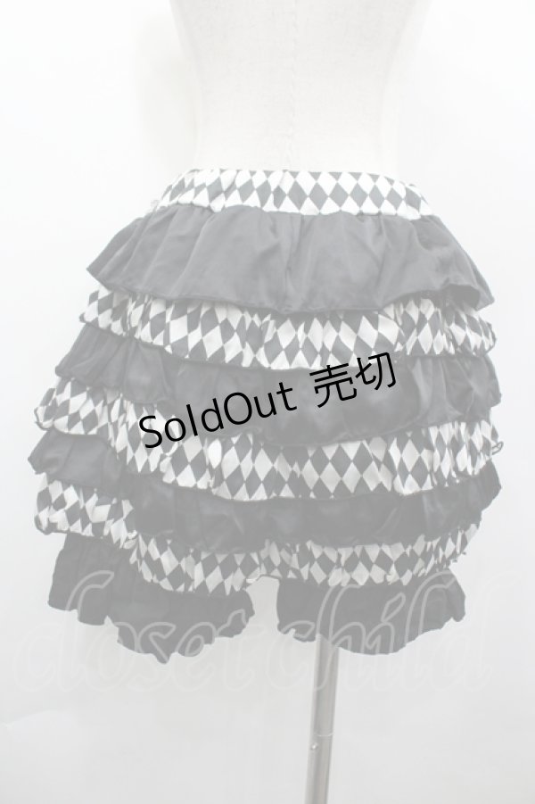 画像2: TOXIC STAR / ダイヤ柄&フリルボーダーキュロットパンツ  ブラック I-26-04-10-095-PU-PA-SA-ZI (2)