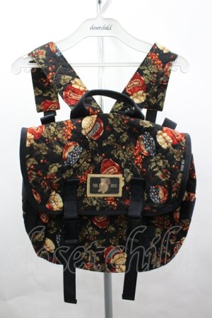 画像: PINK HOUSE / いちごジャム柄リュック  黒Ｘ赤 I-26-04-10-102-LO-BG-SA-ZI