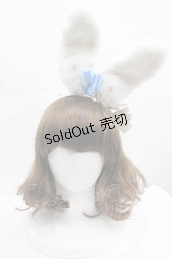 画像1: BABY,THE STARS SHINE BRIGHT / 時計うさぎのうさみみカチューシャ  オフ白×サックスリボン I-26-04-10-108-BA-AC-TE-ZI (1)