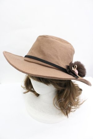 画像: axes femme / ファーリボン付つば広帽  モカ I-26-04-10-116-AX-AC-SA-ZI