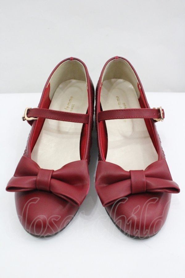 画像1: axes femme kawaii / ローヒールリボンパンプス M 赤 I-26-04-10-120-AX-SH-TE-ZI (1)