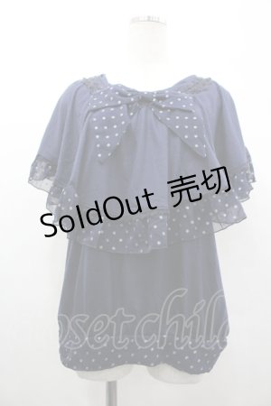 画像: axes femme / ラメドットリボンフリル半袖カットソー  ネイビー I-26-04-10-123-AX-TO-SA-ZI