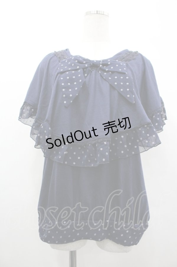画像1: axes femme / ラメドットリボンフリル半袖カットソー  ネイビー I-26-04-10-123-AX-TO-SA-ZI (1)