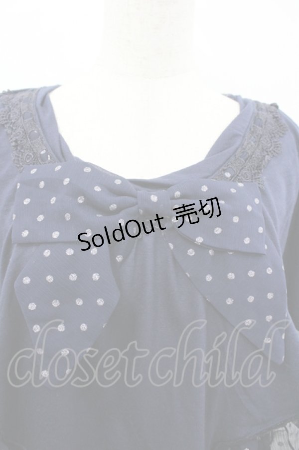 画像3: axes femme / ラメドットリボンフリル半袖カットソー  ネイビー I-26-04-10-123-AX-TO-SA-ZI (3)