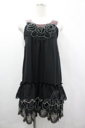 画像: axes femme / ニットカメリアモチーフノースリーブチュニック  黒Ｘパープル I-26-04-10-125-AX-TO-SA-ZI