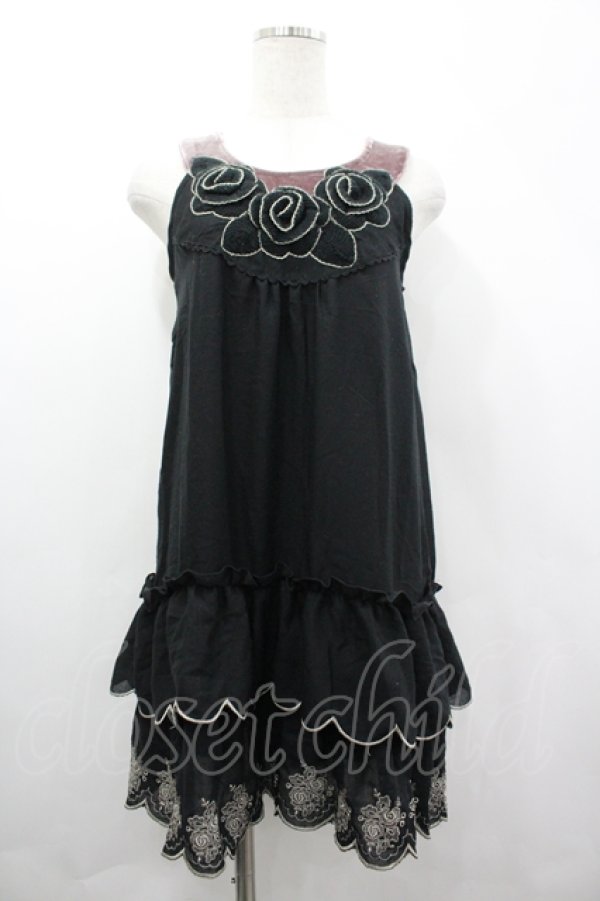 画像1: axes femme / ニットカメリアモチーフノースリーブチュニック  黒Ｘパープル I-26-04-10-125-AX-TO-SA-ZI (1)