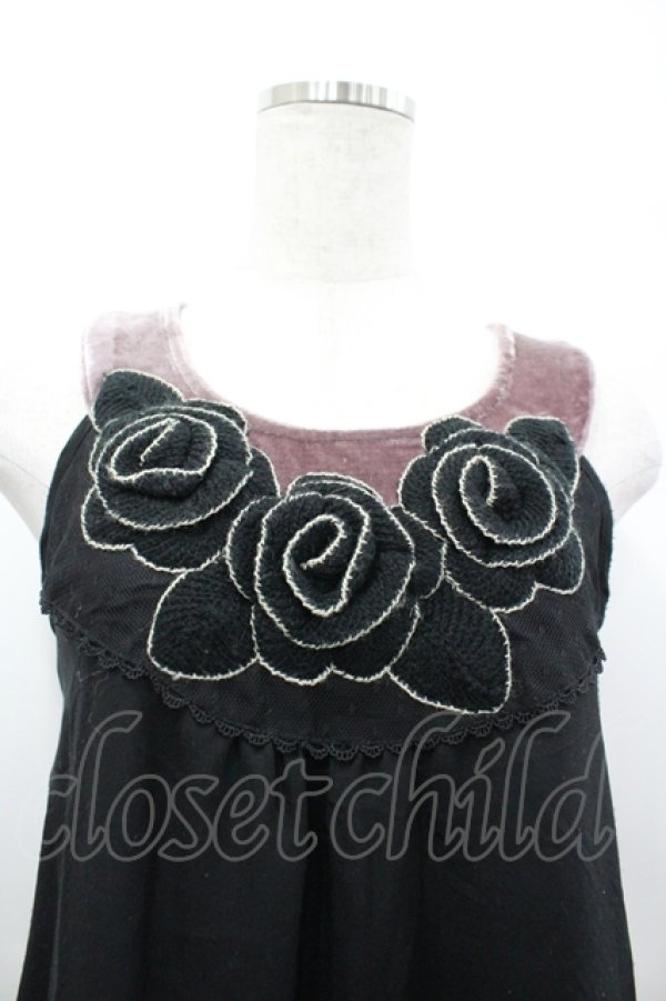 画像3: axes femme / ニットカメリアモチーフノースリーブチュニック  黒Ｘパープル I-26-04-10-125-AX-TO-SA-ZI (3)