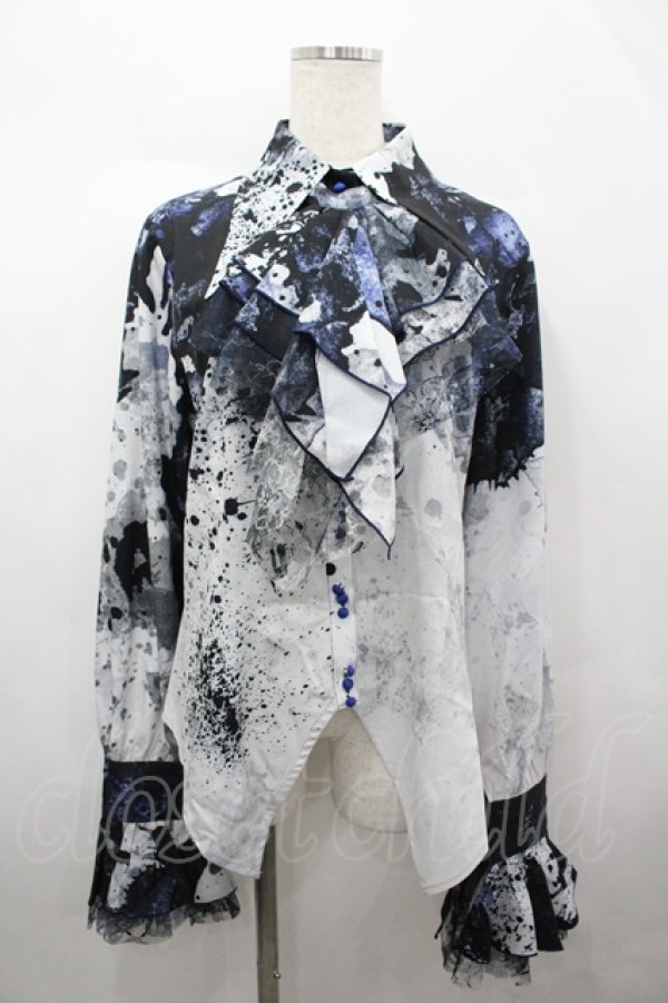 画像1: LILITH HOUSE / しぶき総柄長袖ブラウス XL 黒Ｘ白 I-26-04-10-002-LO-BL-SA-ZI (1)