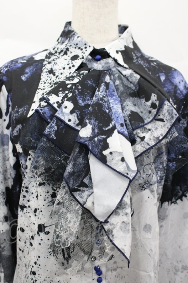 画像2: LILITH HOUSE / しぶき総柄長袖ブラウス XL 黒Ｘ白 I-26-04-10-002-LO-BL-SA-ZI (2)