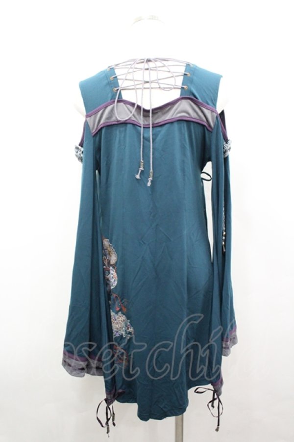 画像3: Ozz oneste / 狐面プリントオフショル着物カットソー  グリーン I-26-04-10-020-OO-TO-TE-ZI (3)