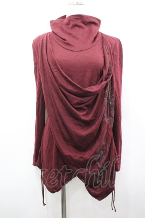 画像: Ozz Croce / タートルネックドレープカットソー  ワイン I-26-04-10-023-OO-TO-TE-ZI