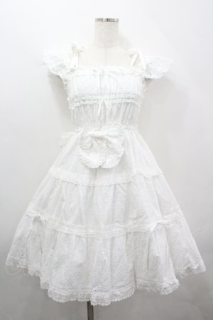 画像: BABY,THE STARS SHINE BRIGHT / Innocent Ribbon Lace シャーリングジャンパースカート  白 I-26-04-12-037-BA-OP-SA-ZI