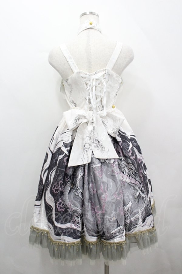画像5: Precious Clover（海外ロリータブランド） / 龍プリント水墨画ジャガードジャンパースカート＆ケープ セット L 白×グリーン I-26-04-12-041-LO-OP-TE-ZI (5)