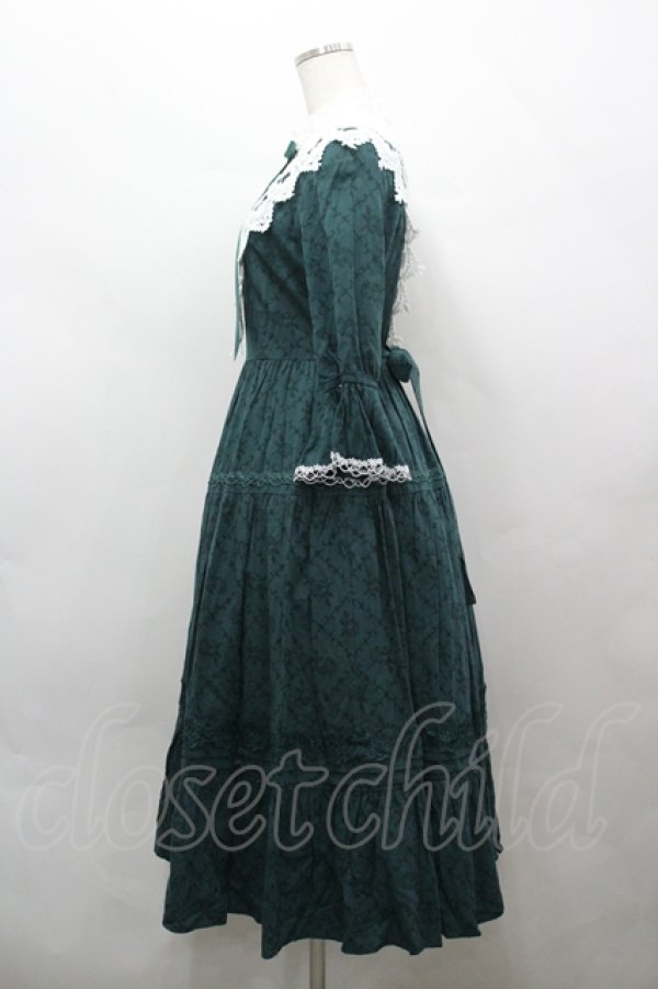 画像2: Avenue Denfer / クラシカル コットンジャガード レーススタンドカラードレス M グリーン I-26-04-12-042-LO-OP-TE-ZI (2)