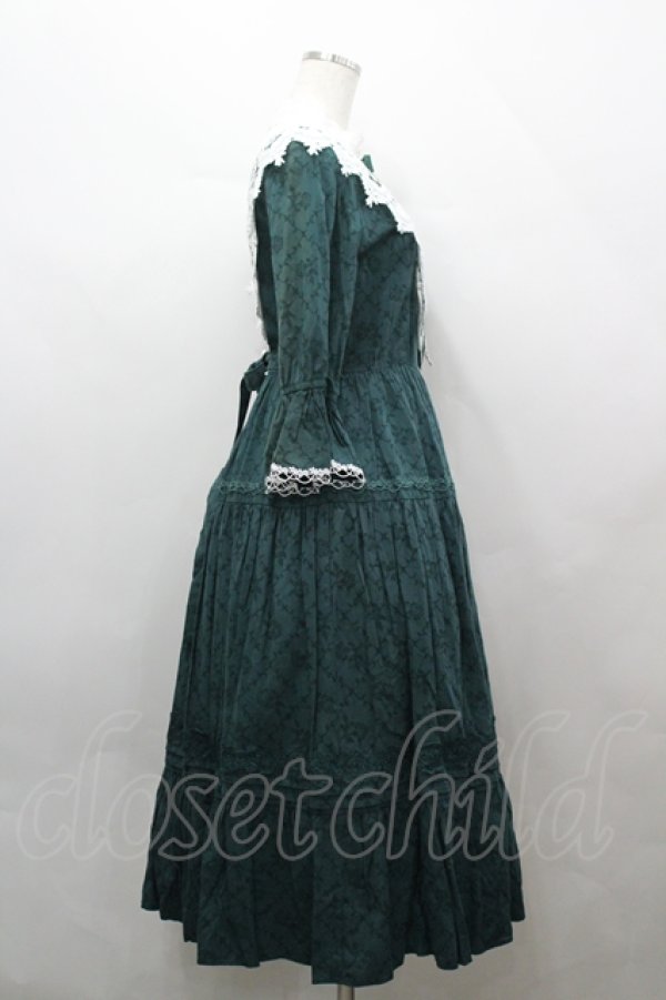画像4: Avenue Denfer / クラシカル コットンジャガード レーススタンドカラードレス M グリーン I-26-04-12-042-LO-OP-TE-ZI (4)