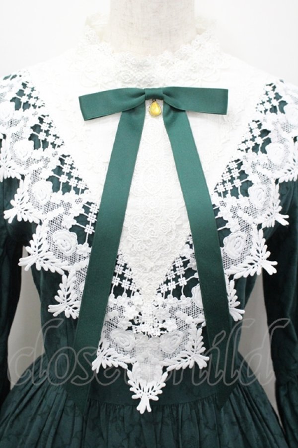 画像5: Avenue Denfer / クラシカル コットンジャガード レーススタンドカラードレス M グリーン I-26-04-12-042-LO-OP-TE-ZI (5)