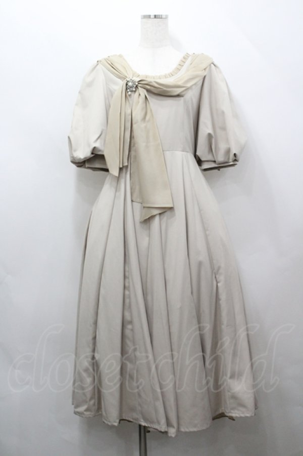 画像1: 中国ロリータ / リボンデザインAラインワンピース M ベージュ I-26-04-12-045-LO-OP-TE-ZI (1)