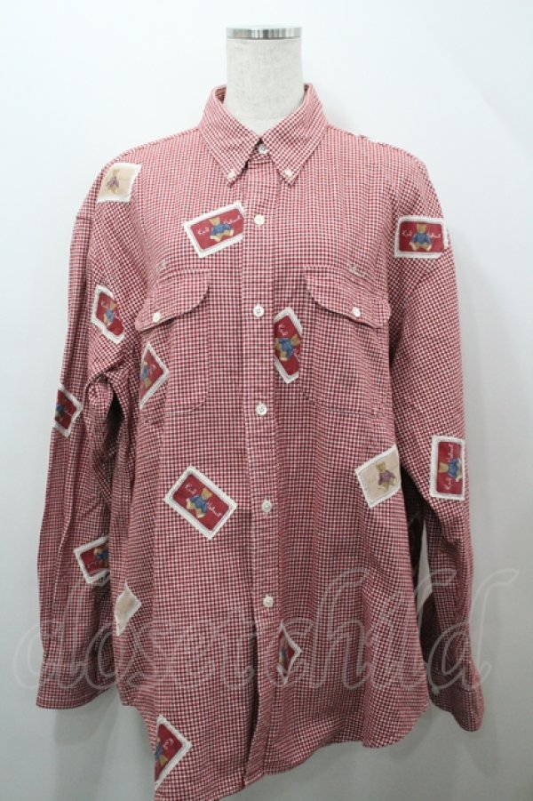 画像1: Karl Helmut / くまさんワッペン&ギンガムチェック厚手シャツ M 赤Ｘ白チェック I-26-04-12-006-EL-BL-SA-ZI (1)