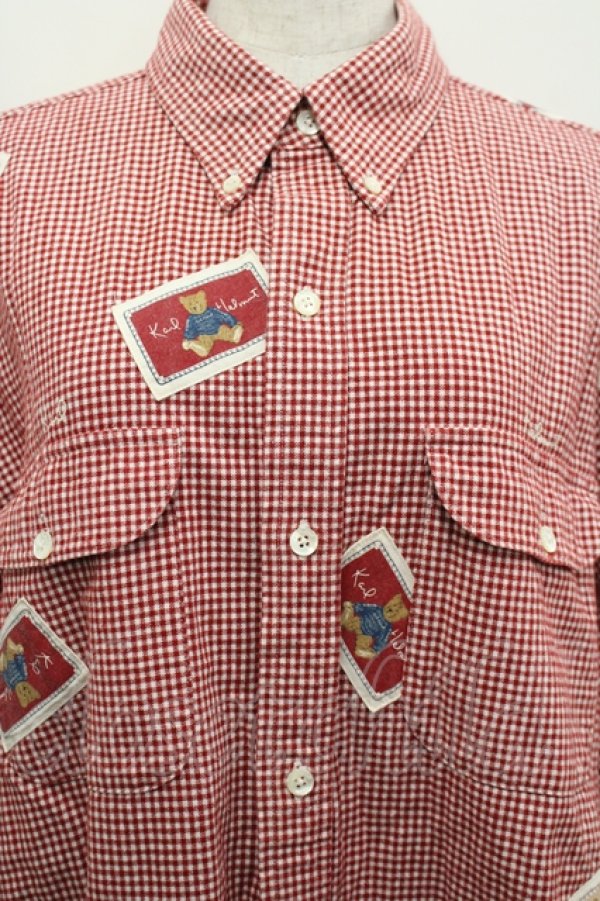 画像3: Karl Helmut / くまさんワッペン&ギンガムチェック厚手シャツ M 赤Ｘ白チェック I-26-04-12-006-EL-BL-SA-ZI (3)