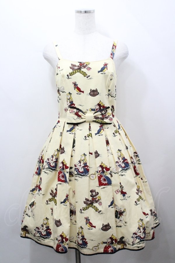 画像1: Emily Temple cute / ワンダーランドウエストリボンノースリーブワンピース  オフシロ I-26-04-12-052-ET-OP-TE-ZI (1)