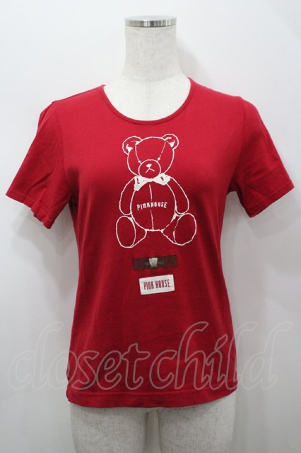 画像1: PINK HOUSE / テディベアプリントカットソー M 赤 I-26-04-12-011-LO-TO-TE-ZI (1)