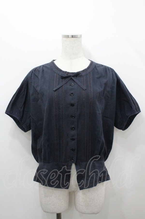 画像1: PINK HOUSE / フロントピンタック半袖ブラウス  ネイビー I-26-04-12-002-LO-BL-SA-ZI (1)