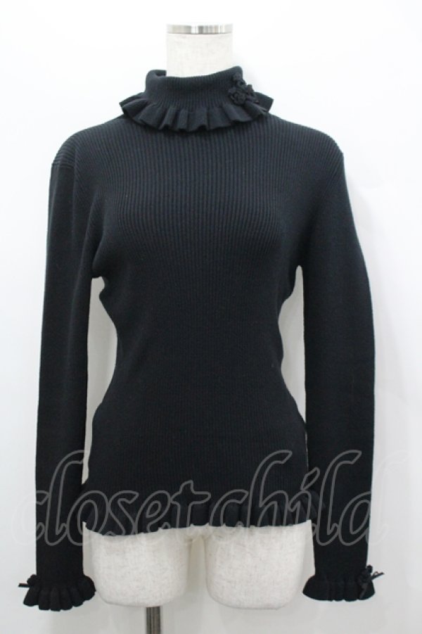 画像1: PINK HOUSE / フリルタートルネックリブニット  黒 I-26-04-12-014-LO-TO-TE-ZI (1)