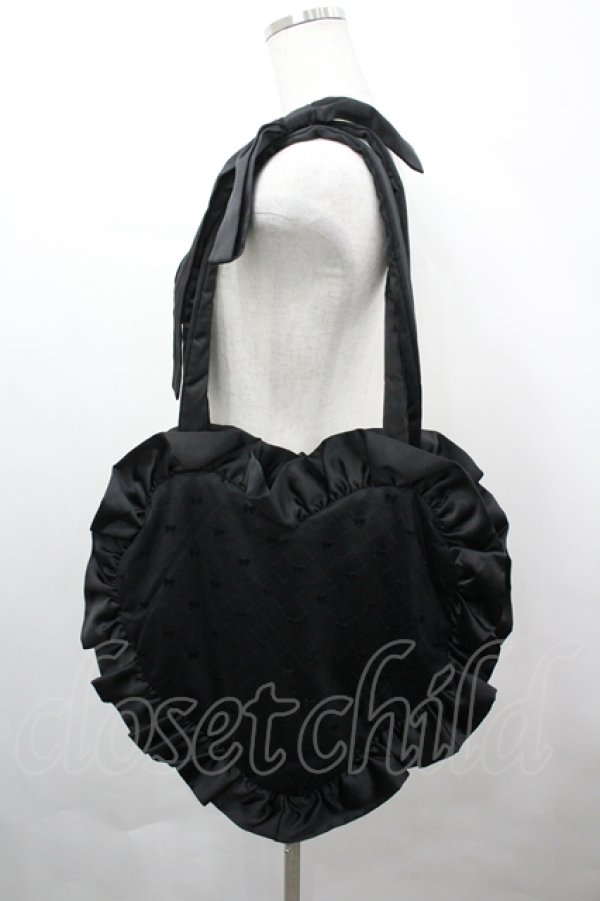 画像1: Honey Cinnamon / ハンドルリボンフロッキーハートバッグ  黒 I-26-04-12-109-LO-BG-TE-ZI (1)