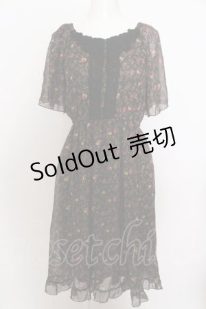 画像: 【SALE】axes femme / フレアスリーブフラワーシフォンワンピース  ダークグリーン O-23-10-26-123-AX-OP-IG-ZT072