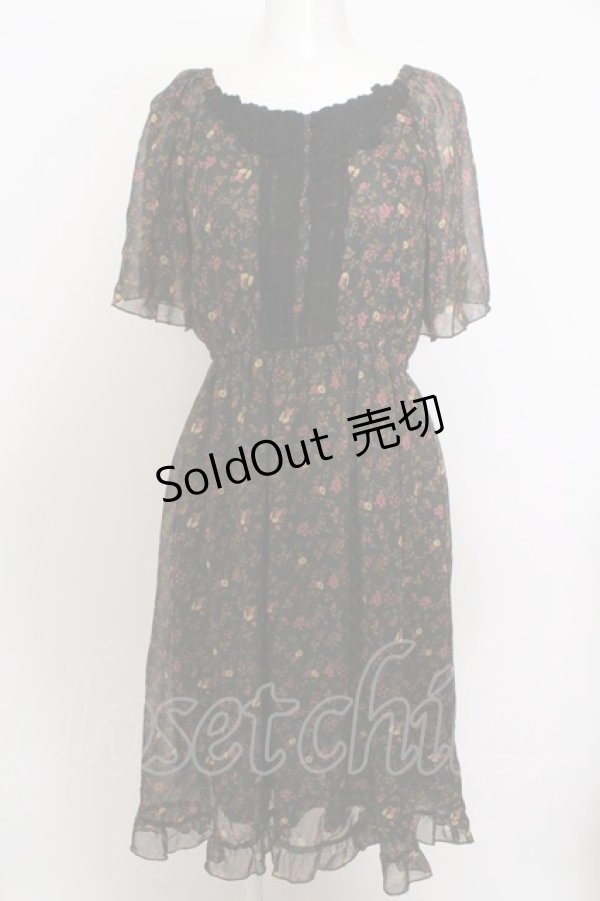 画像1: 【SALE】axes femme / フレアスリーブフラワーシフォンワンピース  ダークグリーン O-23-10-26-123-AX-OP-IG-ZT072 (1)