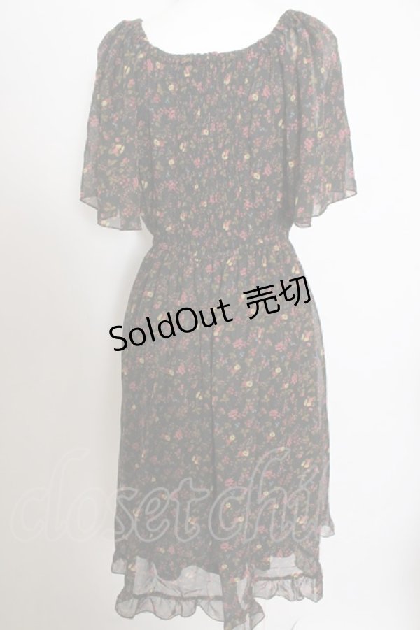 画像2: 【SALE】axes femme / フレアスリーブフラワーシフォンワンピース  ダークグリーン O-23-10-26-123-AX-OP-IG-ZT072 (2)