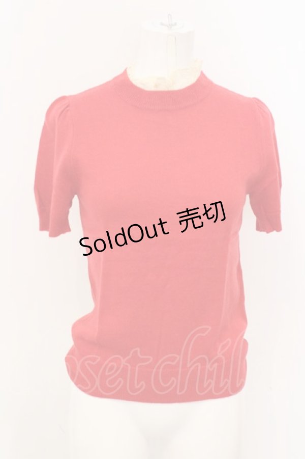 画像1: Jane Marple Dans Le Saｌon / レーススタンドネックニットトップス M アカ O-23-10-31-019-JM-TO-YM-ZT348 (1)