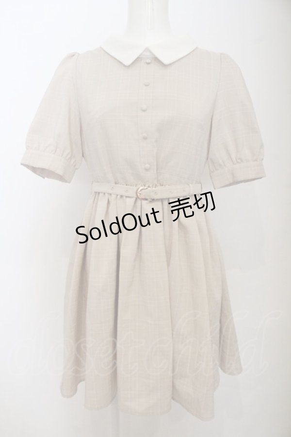 画像1: 【SALE】evelyn / グレンチェック半袖ワンピース  ベージュ O-23-11-06-039-LO-OP-IG-ZT261 (1)