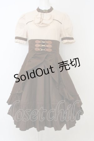 画像: 【SALE】Favorite / ブラウスドッキング×贅沢レイヤードスカートのスチームパンク風ワンピース 半袖  ブラウン×アイボリー O-23-11-30-1066-LO-OP-IG-ZT341